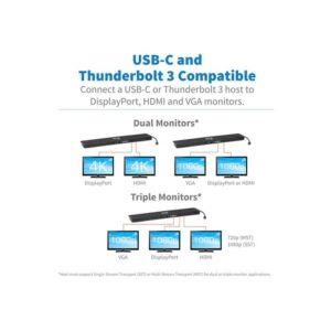 Tripp Lite U442-DOCK7D-B Estación de Conexión USB C, Pantalla Triple - 4K HDMI y DP, VGA, USB 3.2 Gen 1, Hub USB A y USB C, GbE, Carga PD de 100W, Negro