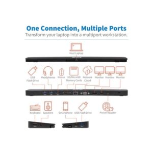 Tripp Lite U442-DOCK7D-B Estación de Conexión USB C, Pantalla Triple - 4K HDMI y DP, VGA, USB 3.2 Gen 1, Hub USB A y USB C, GbE, Carga PD de 100W, Negro