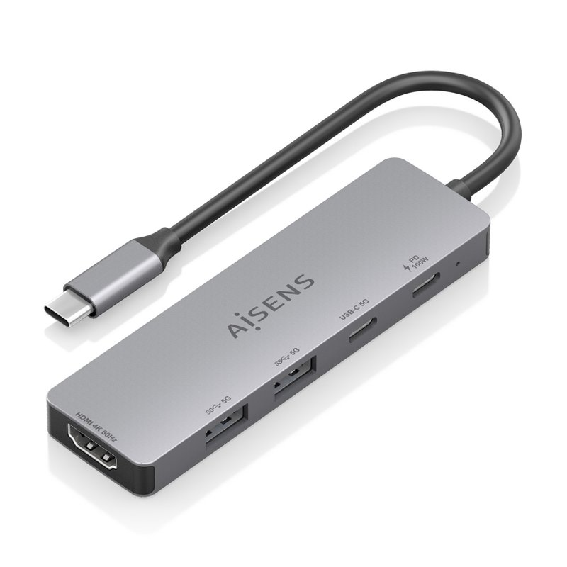 AISENS USB-C Dock 5 en 1, USB-C a 1xHDMI 2xUSB-A 1xUSB-C 1xUSB-C PD, Gris, 15cm AISENS USB-C Dock 5 en 1, USB-C a 1xHDMI 2xUSB-A 1xUSB-C 1xUSB-C PD, Gris, 15cm