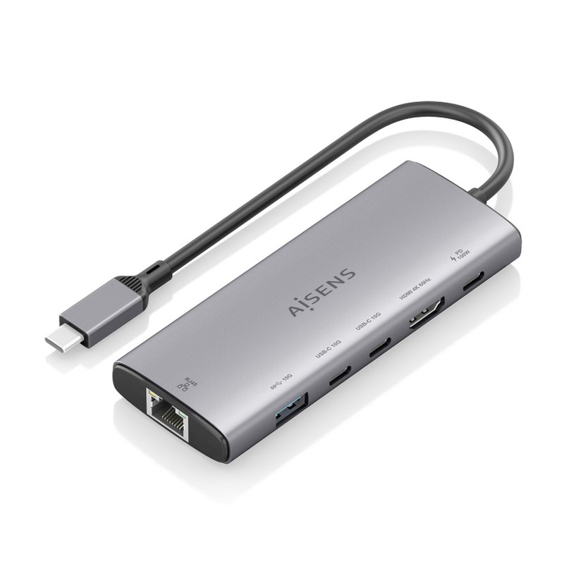 AISENS USB-C Dock 6 en 1, USB-C a 1xHDMI, 1xRJ45, 1xUSB-A 10G, 2xUSB-C 10G, 1xUSB-C PD, Gris, 20cm AISENS USB-C Dock 6 en 1, USB-C a 1xHDMI, 1xRJ45, 1xUSB-A 10G, 2xUSB-C 10G, 1xUSB-C PD, Gris, 20cm