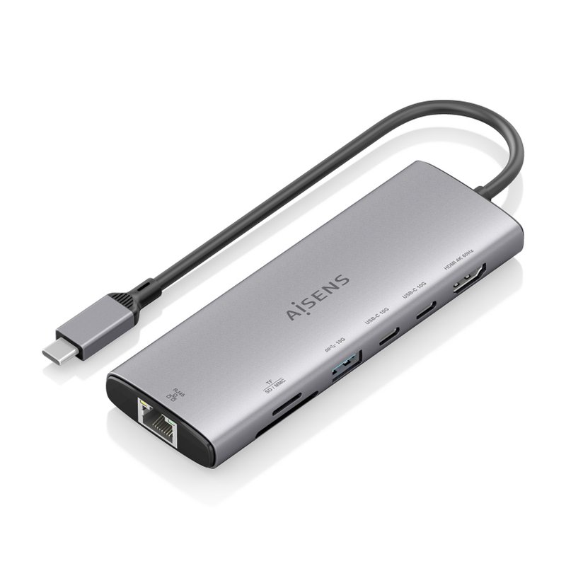 AISENS USB-C Dock 7 en 1, USB-C a 1xHDMI, 1xRJ45, 1xUSB-A 10G, 2xUSB-C 10G, 1xSD, 1xMicroSD, Gris, 20cm AISENS USB-C Dock 7 en 1, USB-C a 1xHDMI, 1xRJ45, 1xUSB-A 10G, 2xUSB-C 10G, 1xSD, 1xMicroSD, Gris, 20cm