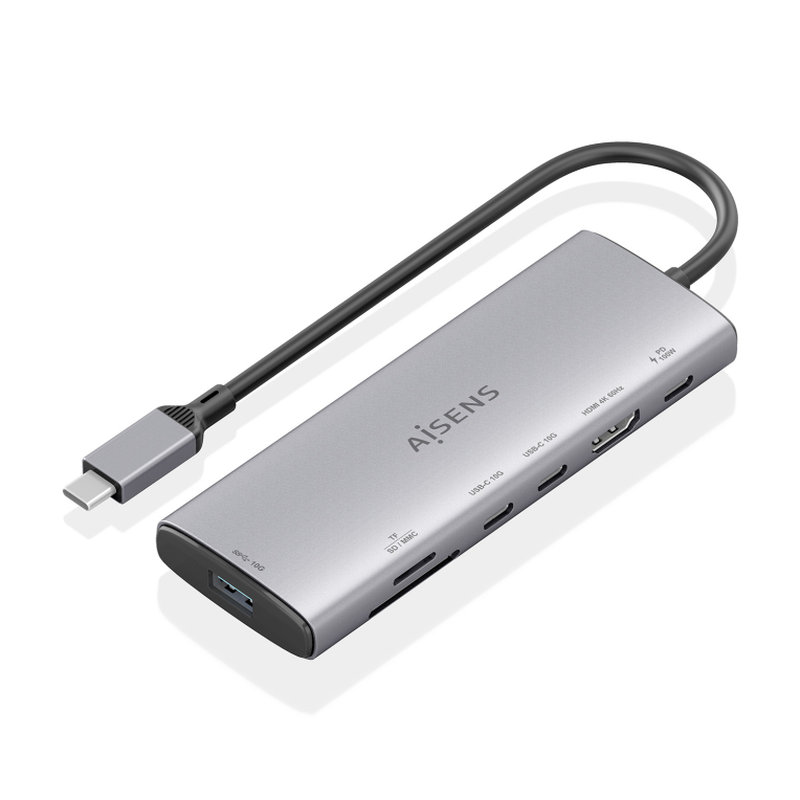 AISENS USB-C Dock 7 en 1, USB-C a 1xHDMI, 1xUSB-A 10G, 2xUSB-C 10G, 1xSD, 1xMicroSD, 1xUSB-C PD 100W, Gris, 20cm AISENS USB-C Dock 7 en 1, USB-C a 1xHDMI, 1xUSB-A 10G, 2xUSB-C 10G, 1xSD, 1xMicroSD, 1xUSB-C PD 100W, Gris, 20cm