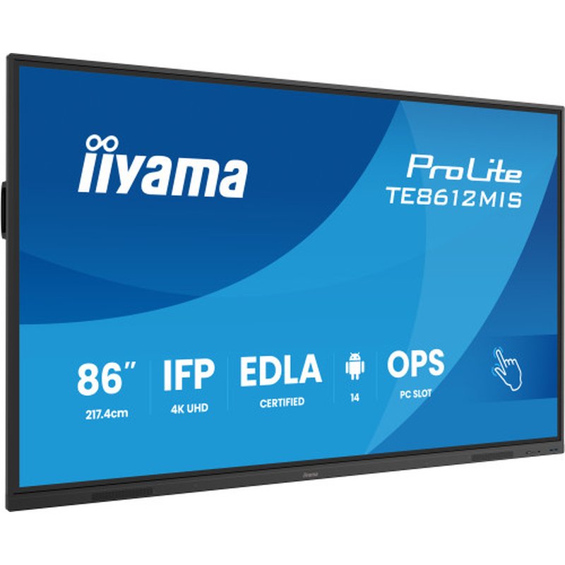 iiyama TE8612MIS-B4AG pantalla de señalización Pantalla plana para señalización digital 165,1 cm (65") LCD Wifi 400 cd / m² 4K Ultra HD Negro Pantalla táctil Procesador incorporado Android 11 24/7 iiyama TE8612MIS-B4AG pantalla de señalización Pantalla plana para señalización digital 165,1 cm (65") LCD Wifi 400 cd / m² 4K Ultra HD Negro Pantalla táctil Procesador incorporado Android 11 24/7