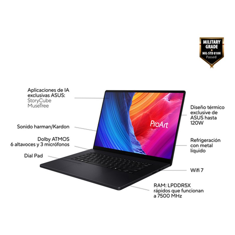 ASUS ProArt P16 OLED H7606WV-ME019W Copilot+ PC - Ordenador Portátil 16" WQUXGA (AMD Ryzen AI 9 HX 370, 32GB RAM, 100GB SSD, NVIDIA RTX 4060 8GB, Windows 11 Home) Negro Nano - Teclado QWERTY español ASUS ProArt P16 OLED H7606WV-ME019W Copilot+ PC - Ordenador Portátil 16" WQUXGA (AMD Ryzen AI 9 HX 370, 32GB RAM, 100GB SSD, NVIDIA RTX 4060 8GB, Windows 11 Home) Negro Nano - Teclado QWERTY español - Imagen 3