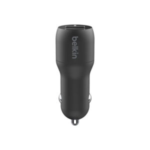Belkin Dual Charger - Adaptador de corriente para el coche - 24 vatios - 4.8 A - 2 conectores de salida (USB) - en el cable: USB-C - negro