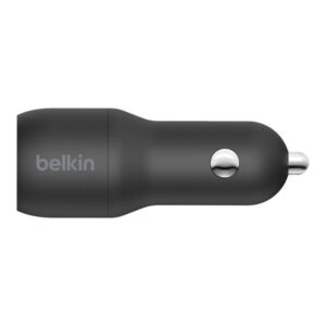 Belkin Dual Charger - Adaptador de corriente para el coche - 24 vatios - 4.8 A - 2 conectores de salida (USB) - en el cable: USB-C - negro
