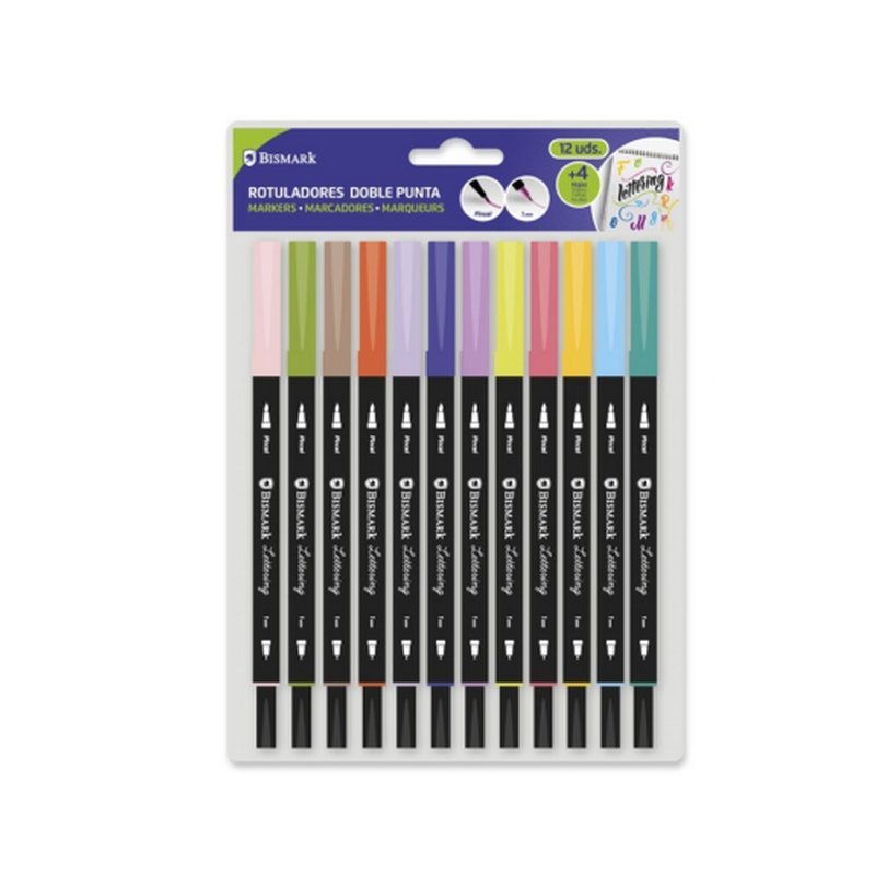 Bismark 330114 rotulador Fino/Extragrueso Azul, Marrón, Cian, Verde, Limón (color), Mauve, Naranja, Rosa, Púrpura, Rojo, Amarillo 12 pieza(s)