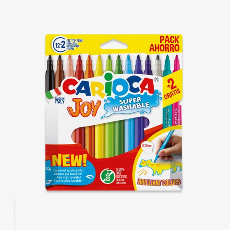 CAJA 12+2 ROTULADORES COLORES SURTIDOS JOY SUPERLAVABLE CARIOCA 40533