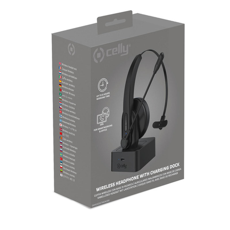Celly SWHEADSETMONO Auriculares Inalámbrico Diadema Oficina/Centro de llamadas Bluetooth Base de carga Negro Celly SWHEADSETMONO Auriculares Inalámbrico Diadema Oficina/Centro de llamadas Bluetooth Base de carga Negro - Imagen 3