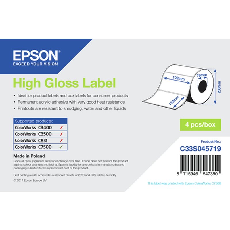 Epson High Gloss Label - Die-cut Roll: 102mm x 152mm, 800 labels - Imagen 2