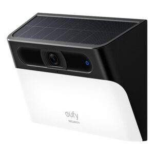 Eufy Cámara solar con luz de pared Security S120, cámara solar inalámbrica exterior, cámara 2K, energía inagotable, luz activada por movimiento, detección IA, IP65 impermeable, foco, sin cuota mensual