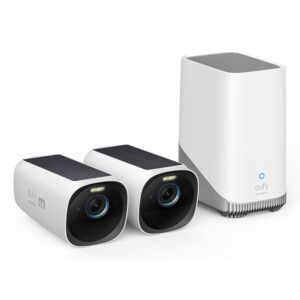 Eufy Kit de 2 cámaras eufyCam 3 de Security, cámara de seguridad 4K con panel solar integrado, IA de reconocimiento facial, cámara de seguridad con almacenamiento local ampliable, cámara exterior con energía constante, foco y visión nocturna en color, sin tasas mensuales