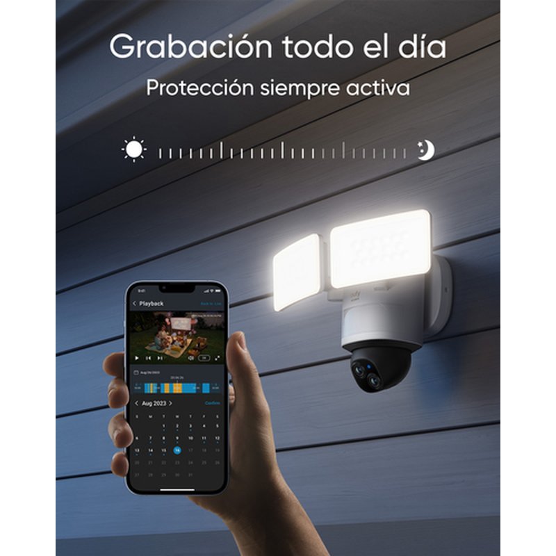 Eufy Security Floodlight Camera E340 con cable, giro de 360° e inclinación, grabación ininterrumpida, Wi-Fi de doble banda, 2000 lúmenes, activada por movimiento, cámara doble, compatible con HomeBase 3, almacenamiento local, sin cuota mensual Eufy Security Floodlight Camera E340 con cable, giro de 360° e inclinación, grabación ininterrumpida, Wi-Fi de doble banda, 2000 lúmenes, activada por movimiento, cámara doble, compatible con HomeBase 3, almacenamiento local, sin cuota mensual - Imagen 11