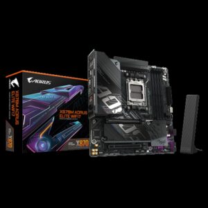 GIGABYTE X870M AORUS ELITE WIFI7 Placa Base – Compatible con procesadores AMD Ryzen 9000, VRM digital de 14+2+2 fases, hasta 8200 MHz DDR5 (OC), 1 x PCIe 5.0 + 1 x PCIe 4.0, Wi-Fi 7, LAN 2.5 GbE, USB 4