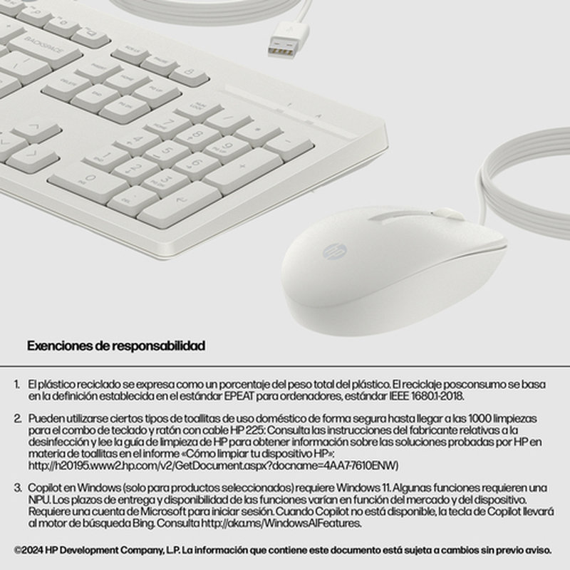 HP Combo de teclado y ratón con cable 225 - Imagen 4