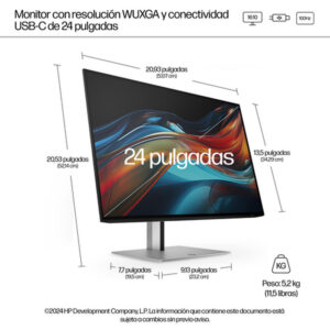 HP Monitor Pro de la serie 7 de 24 pulgadas con resolución WUXGA y conectividad USB-C: 724pu