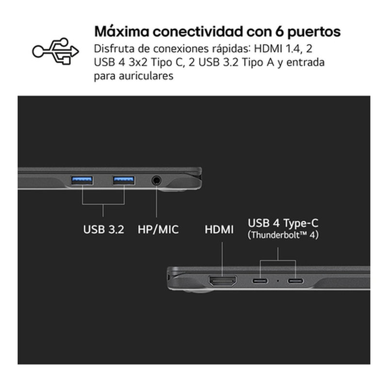 LG 14ZD90RU-G.AX55 ordenador portatil Intel® Core™ i5 i5-1334U Portátil 35,6 cm (14") WUXGA 16 GB LPDDR4x-SDRAM 512 GB SSD Wi-Fi 6E (802.11ax) FreeDOS Español Negro - Imagen 5
