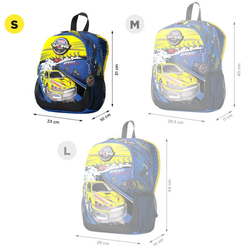 MOCHILA ESCOLAR PEQUEÑA DE CARRERAS DE COCHES TOTTO MJ04VLC001-2310-6J7S - Imagen 3