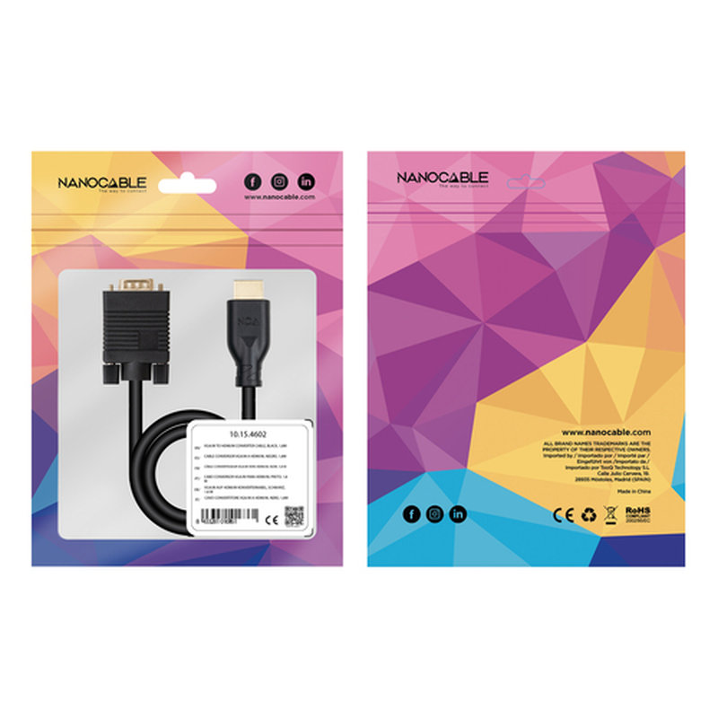Nanocable Cable conversor VGA/M a HDMI/M, Negro, 1.8m - Imagen 6
