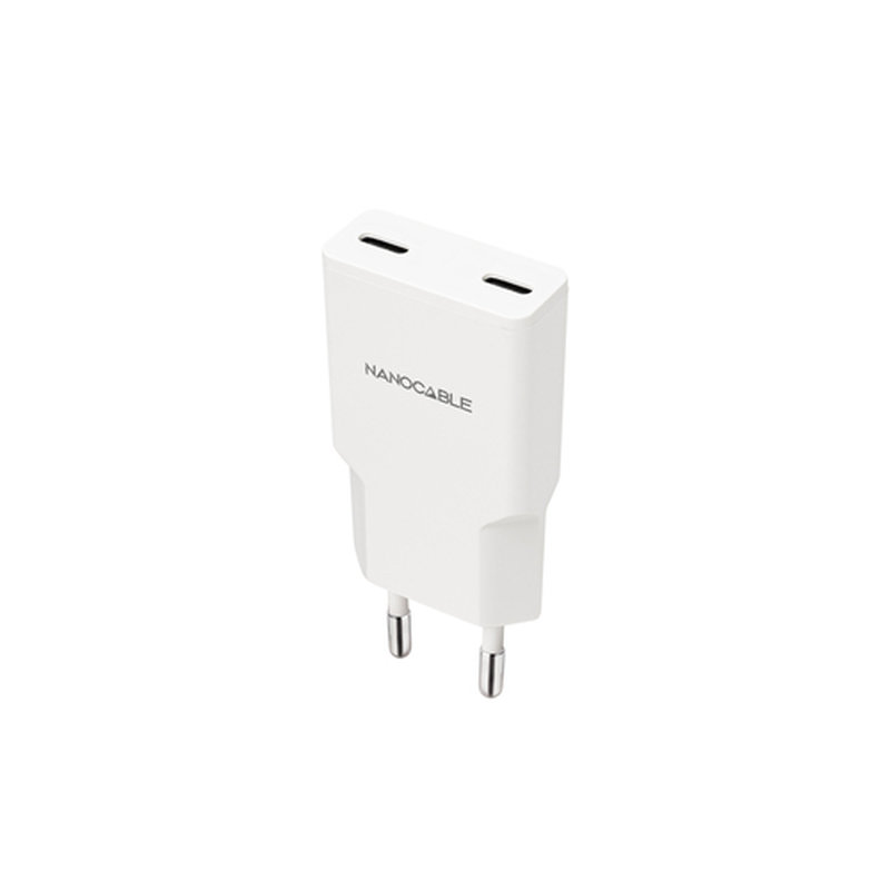 NANOCABLE CARGADOR 2xUSB-C/PD 20W, BLANCO NANOCABLE CARGADOR 2xUSB-C/PD 20W, BLANCO