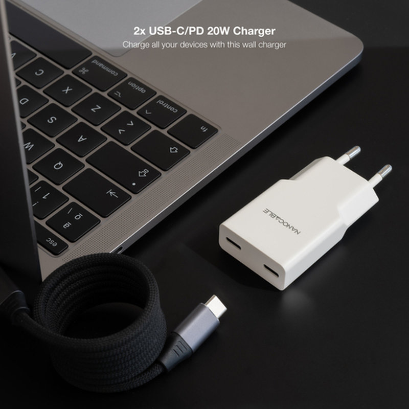 NANOCABLE CARGADOR 2xUSB-C/PD 20W, BLANCO NANOCABLE CARGADOR 2xUSB-C/PD 20W, BLANCO - Imagen 3