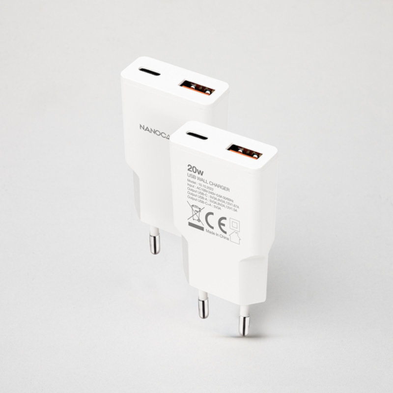 Nanocable Cargador USB-C/PD 20W + USB-A/QC 20W, Blanco Nanocable Cargador USB-C/PD 20W + USB-A/QC 20W, Blanco - Imagen 2
