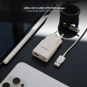 Nanocable Cargador USB-C/PD 20W + USB-A/QC 20W, Blanco Nanocable Cargador USB-C/PD 20W + USB-A/QC 20W, Blanco