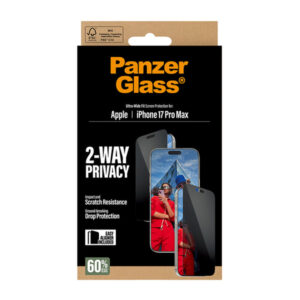 PanzerGlass ® 2-Way Privacy Screen Protector iPhone 17 Pro Max | Ultra-Wide Fit w. EasyAligner Protector de pantalla Apple 1 pieza(s)