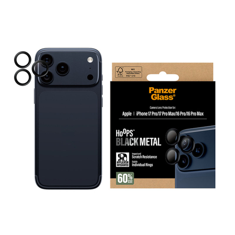 PanzerGlass ® Hoops® Camera Lens Protector Black iPhone 17 Pro | iPhone 17 Pro Max | iPhone 16 Pro | 16 Pro Max Protector de pantalla Apple 1 pieza(s) PanzerGlass ® Hoops® Camera Lens Protector Black iPhone 17 Pro | iPhone 17 Pro Max | iPhone 16 Pro | 16 Pro Max Protector de pantalla Apple 1 pieza(s) - Imagen 2