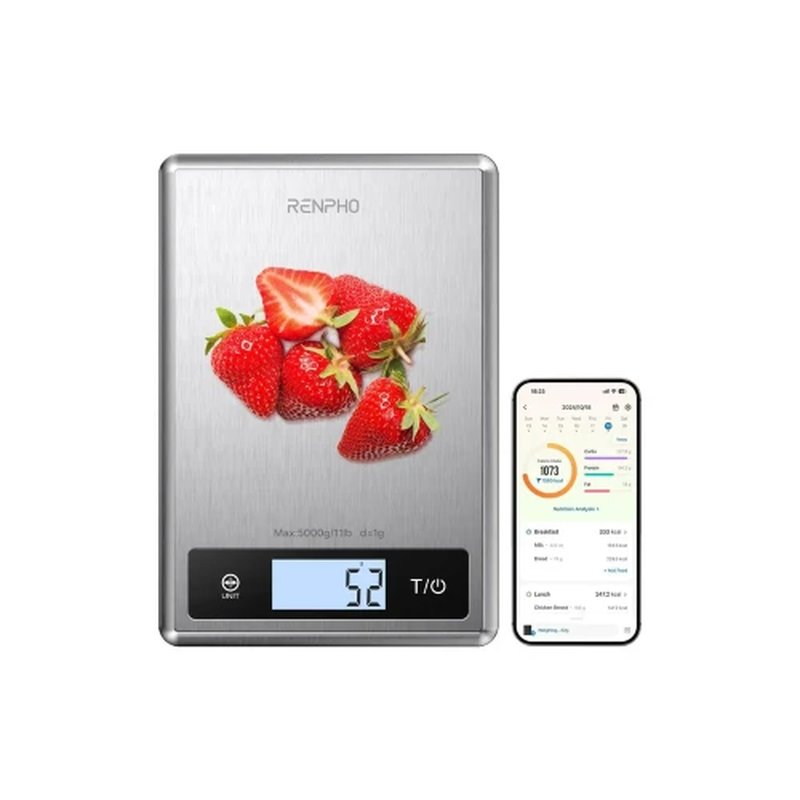RENPHO CALIBRA 1 - SMART NUTRITION SCALE - BLE - GREY STAINLESS STEEL (UP TO 11LB/5KG)
