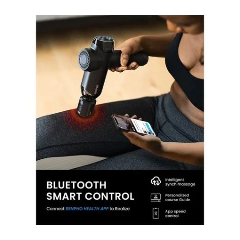 RENPHO POWER+ - MASSAGE GUN - 6 MASSAGE HEADS & 6 SPEEDS - BLE - 12MM AMPLITUDE - BLACK, CONNECTED TO THE APP (INSTANT HEAT & COOLING HEAD) - Imagen 2