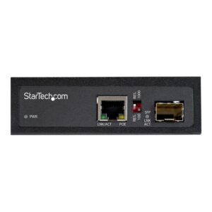 StarTech.com Conversor de Medios Ethernet Industrial PoE+ de Fibra a Ethernet de 60W - Convertidor SFP a RJ45 de Fibra IP30 (IMC1GSFP60W)