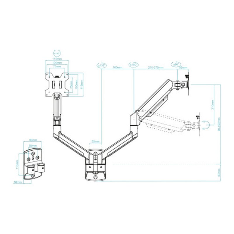 TooQ LP1434TNR-B soporte para monitor 86,4 cm (34") Escritorio Blanco - Imagen 5