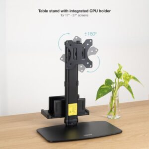 TooQ Soporte de mesa para pantallas 17”-27” con soporte integrado para CPU Ligera