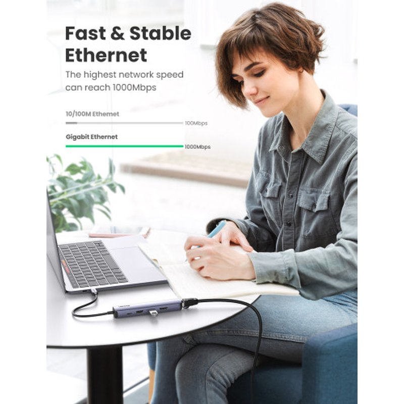 Ugreen 10919 base para portátil y replicador de puertos Alámbrico USB 3.2 Gen 1 (3.1 Gen 1) Type-C Gris - Imagen 3