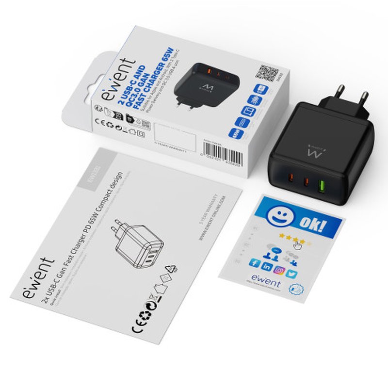 Cargador Ewent Ew1331 65w 2x Usb Cargador Ewent Ew1331 65w 2x Usb - Imagen 2