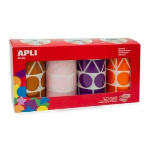 APLI PAQ.4 ROLLOS GOMETS FIGURAS GEOMETRICAS XL MARRON ROSA VIOLETA Y NARANJA