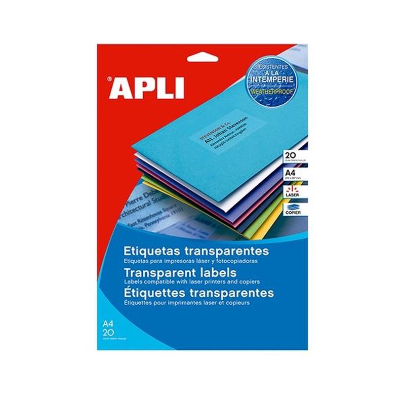 APLI Paq.880 etiquetas poliester 48,5x25,4mm transparente