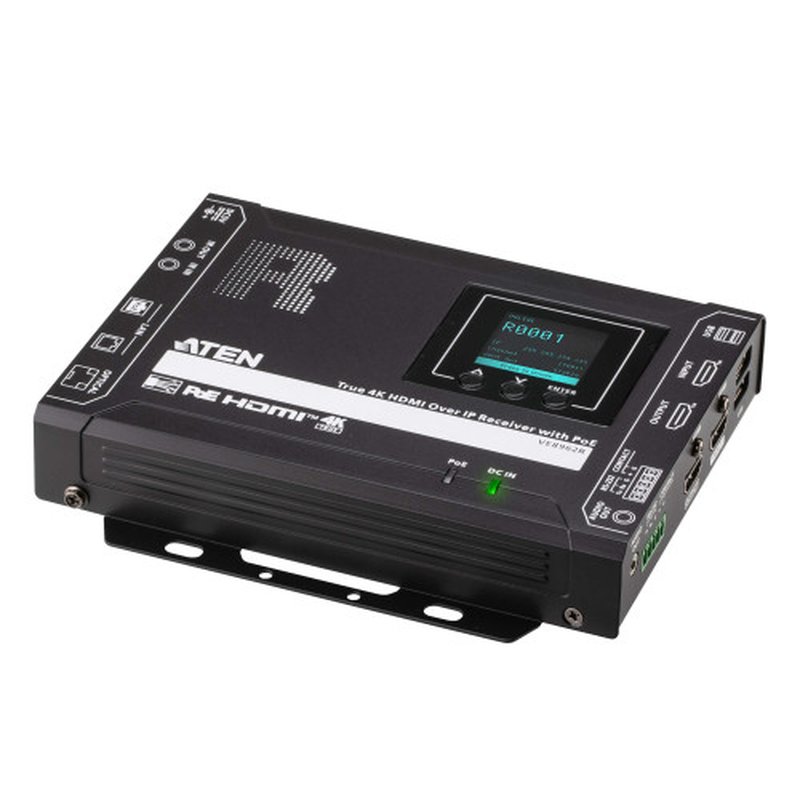 ATEN PREMIUM MODEL (CONSULTAR) TRUE 4K HDMI OVER IP RECEIVER WITH POE, USB PERIPHERAL SUPPORT AND IR / RS-232 / ETHERNET (WEBGUI) CONTROL AND DAISY-CHAINABLE (VE8962R-AT-G)