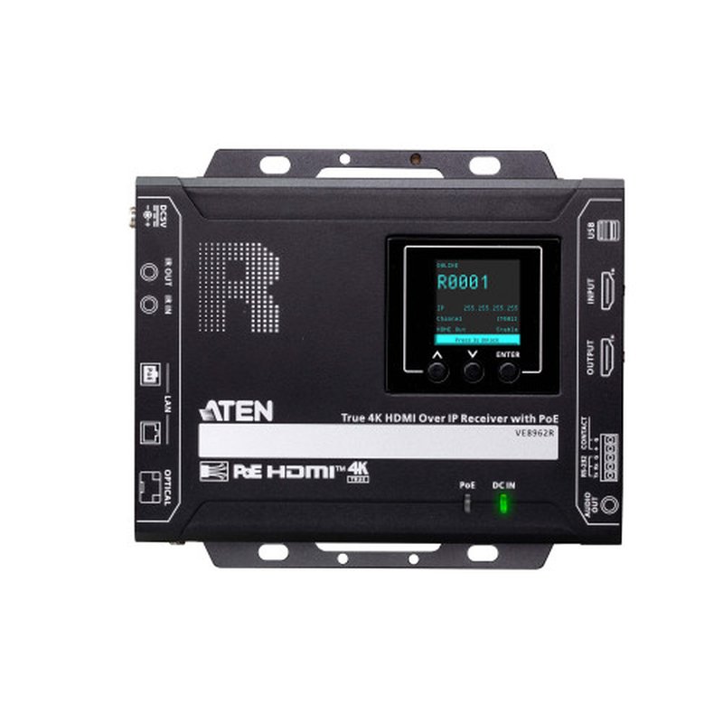 ATEN PREMIUM MODEL (CONSULTAR) TRUE 4K HDMI OVER IP RECEIVER WITH POE, USB PERIPHERAL SUPPORT AND IR / RS-232 / ETHERNET (WEBGUI) CONTROL AND DAISY-CHAINABLE (VE8962R-AT-G) - Imagen 3