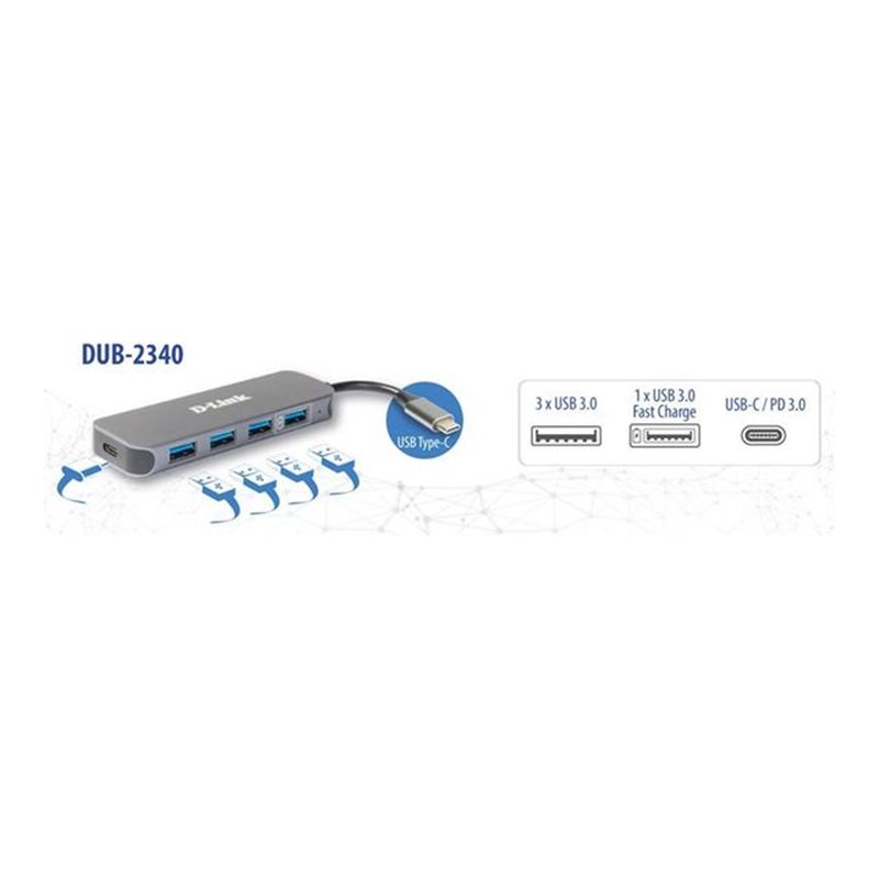 D-Link DUB-2340 hub de interfaz USB Tipo C 5000 Mbit/s Gris D-Link DUB-2340 hub de interfaz USB Tipo C 5000 Mbit/s Gris - Imagen 3