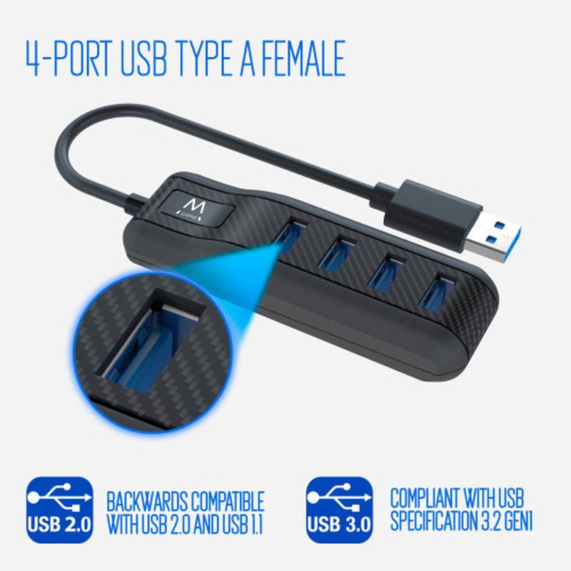 Ewent EW1138 hub de interfaz USB 3.2 Gen 1 (3.1 Gen 1) Type-A 5000 Mbit/s Negro Ewent EW1138 hub de interfaz USB 3.2 Gen 1 (3.1 Gen 1) Type-A 5000 Mbit/s Negro - Imagen 2