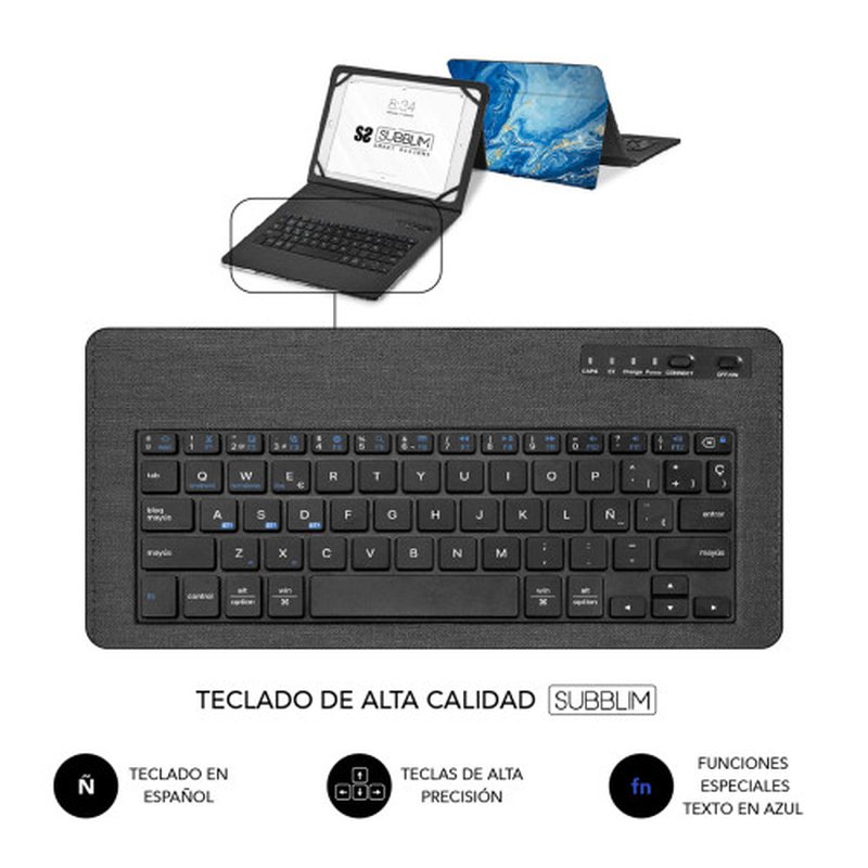 FUNDA TABLET SUBBLIM KEYTAB PRO 11" + TECLADO BLUETOOTH MARBLE BLUE - Imagen 5
