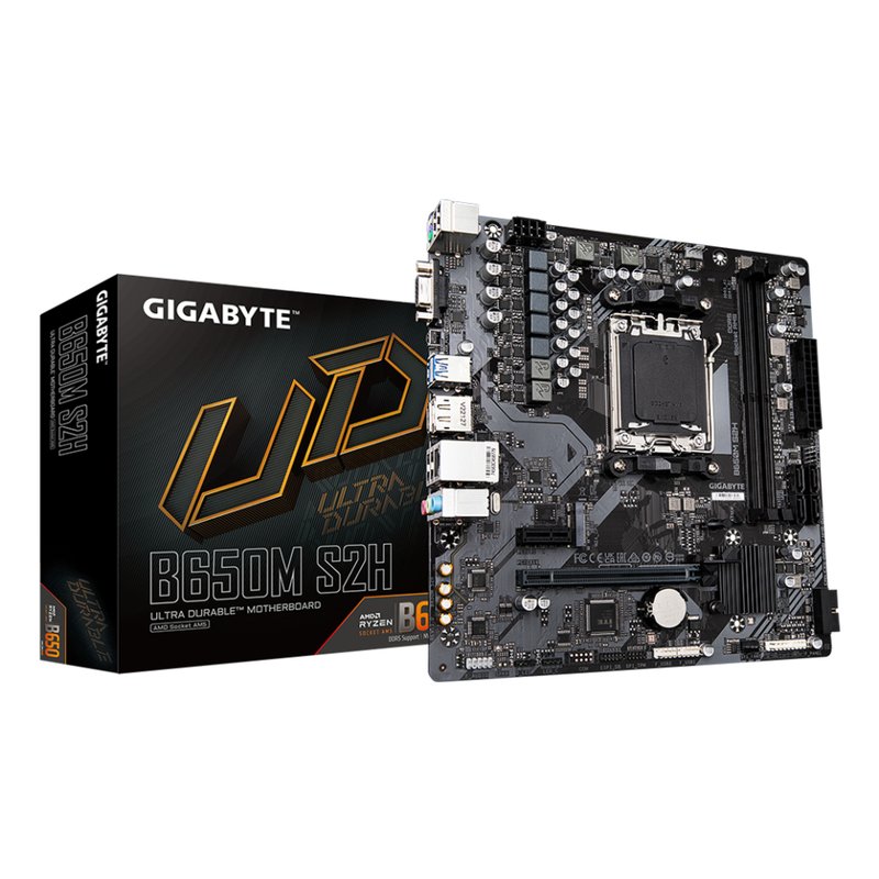 GIGABYTE B650M S2H Placa base - AMD Ryzen serie 9000, VRM de 5+2+2 fases, hasta 6400 MHz DDR5 (OC), 1xPCIe 4.0 M.2, LAN GbE, USB 3.2 Gen 1