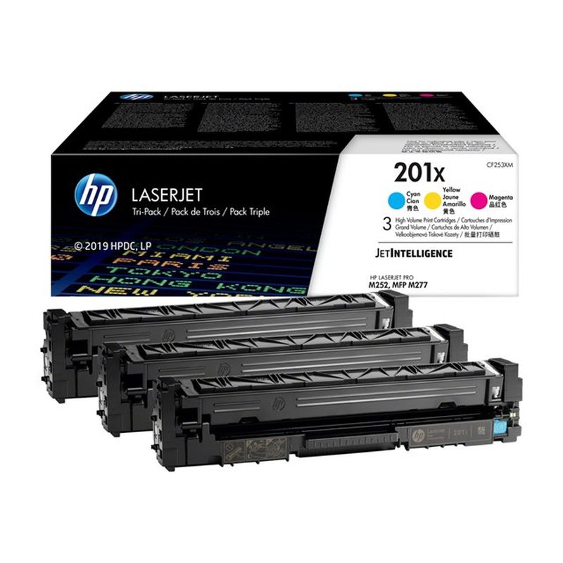 HP Paquete de 3 cartuchos de tóner cian/magenta/amarillo Originales LaserJet 201X de alta capacidad - Imagen 2