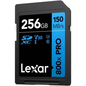 LEXAR 256GB PROFESSIONAL 800X PRO SDXC UHS-I CARDS, UP TO 150MB/S READ 45MB/S WRITE C10 V30 U3 LEXAR 256GB PROFESSIONAL 800X PRO SDXC UHS-I CARDS, UP TO 150MB/S READ 45MB/S WRITE C10 V30 U3