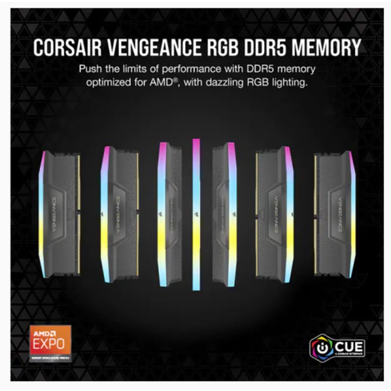 MEMORIA CORSAIR DDR5 32GB 2X16GB PC5200 VENGEANCE RGB CMH32GX5M2B5200Z40K - Imagen 2