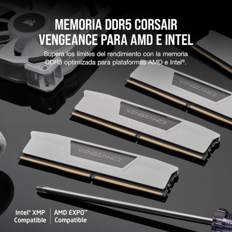 MEMORIA CORSAIR DDR5 32GB 2X16GB PC6400 VENGEANCE BLANCA CMK32GX5M2B6400Z32W - Imagen 2