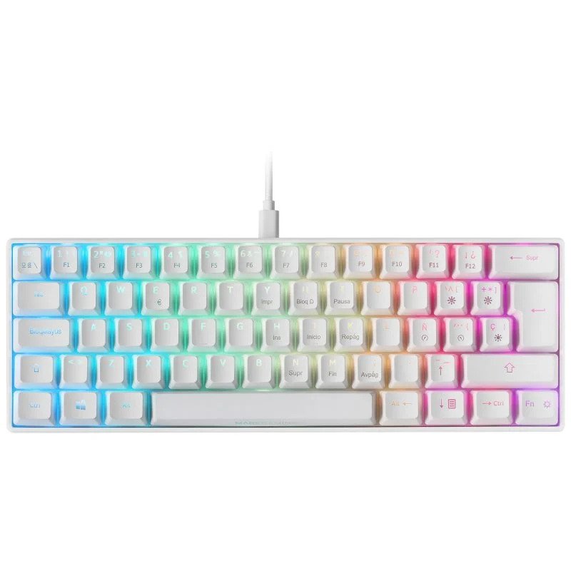 Mars Gaming MKMINIPRO, Teclado Mecánico Ultra-Compacto 60%, Switches Mecánicos Hot-Swappable, Iluminación RGB Chroma, Teclado Gaming Antighosting, Multiplataforma, Switch Azul, Español, Blanco