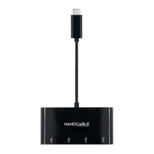 Nanocable Adaptador USB-C a 4xUSB 3.0. USB-C/M-USB 3.0/H, Negro, 10 cm